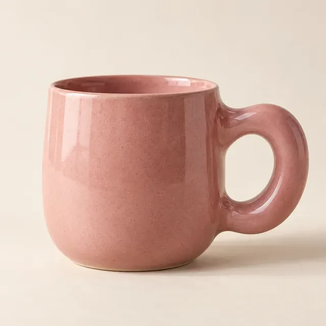 Heykelsi kulplu pudra pembe seramik kupa