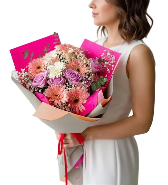Pembe Düşler Çiçek Buketi Gerbera ve Gülün Uyumu
