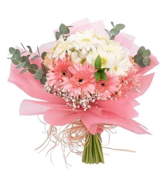 Eternal Summer Beyaz Pembe Gerbera Çiçek Buketi